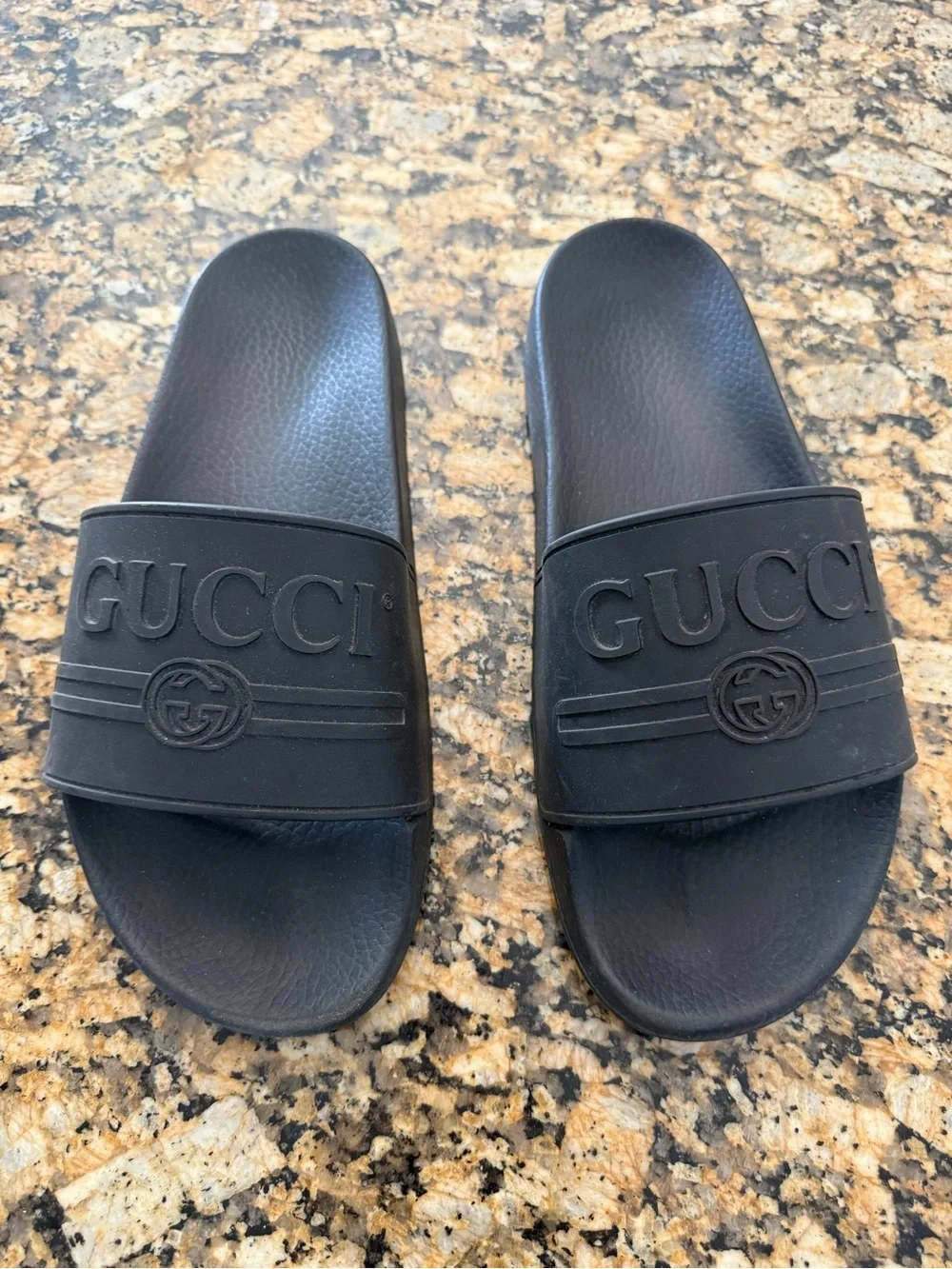 Gucci Black Embossed Logo Rubber Slides